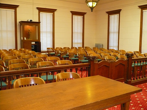 Witness stand in a courtroom